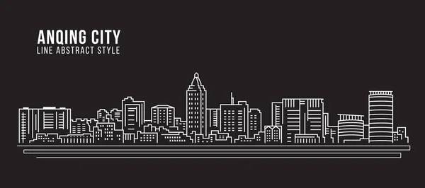 Cityscape Building Line Art Vector Diseño Ilustración Anqing City — Vector de stock