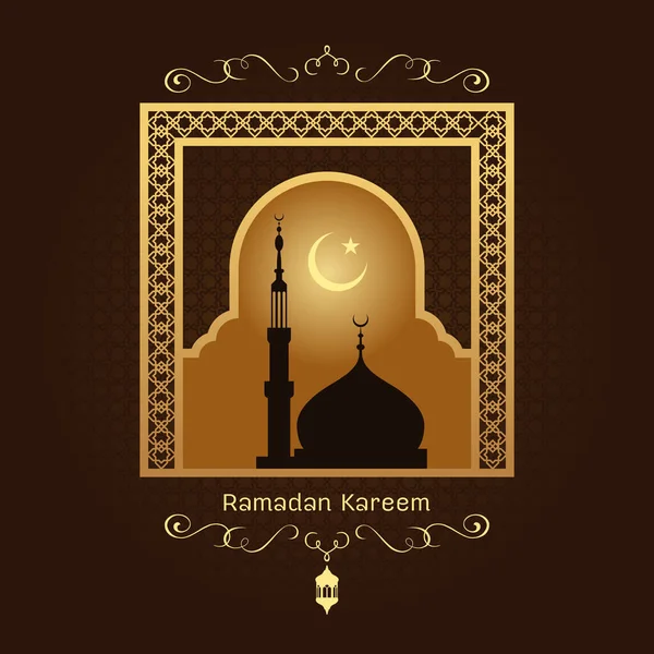 Ramadan Kareem Χρυσό Arab Παράθυρο Τέχνης Και Masjid Νύχτα Καφέ — Διανυσματικό Αρχείο