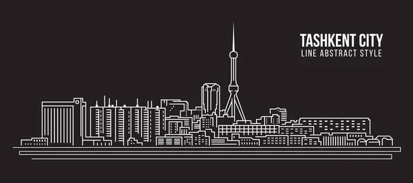 Cityscape Building Line Art Vector Diseño Ilustración Tashkent City — Archivo Imágenes Vectoriales