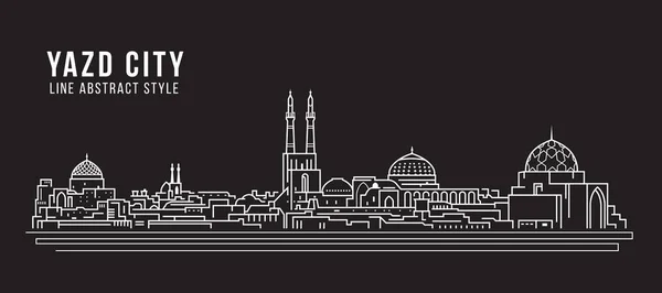 Cityscape Building Line Art Vector Illustration Design Yazd City — Stockový vektor