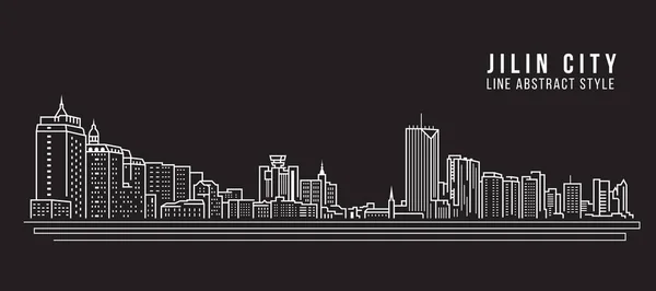 Cityscape Building Line Konst Vektor Illustration Design Jilin Stad — Stock vektor