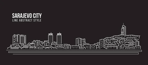 Cityscape Building Line Art Projekt Ilustracji Wektorowej Sarajewo — Wektor stockowy