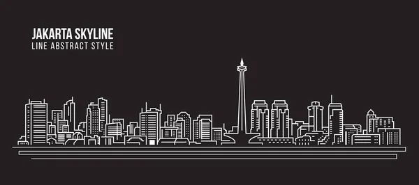 Cityscape Building Line Art Vector Illustration Design Jakarta City Skyline — 스톡 벡터