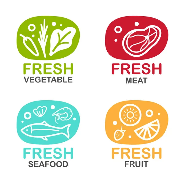 Signo Logotipo Alimentos Frescos Con Carne Vegetal Diseño Mariscos Vectores — Archivo Imágenes Vectoriales