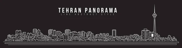 都市景観建築ラインアートベクトルイラストデザイン テヘラン市のパノラマ — ストックベクタ