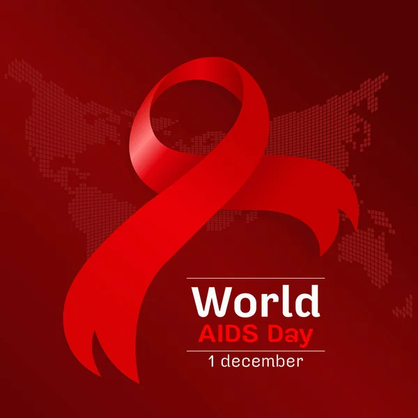 点点滴滴世界地图背景矢量设计上的红丝带标志世界辅助日 — 图库矢量图片