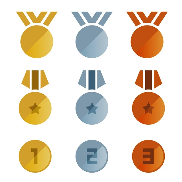 Χρυσό Ασημένια Χάλκινα Μετάλλια Εικονίδιο Διάνυσμα Σύνολο Σχεδιασμό — Διανυσματικό Αρχείο