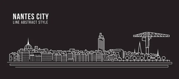 Paisaje Urbano Building Line Art Vector Diseño Ilustración Ciudad Nantes — Vector de stock