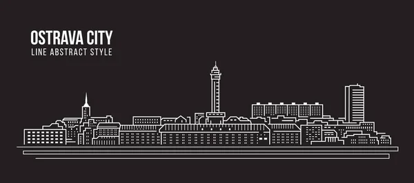 Cityscape Building Line Art Vector Illustration Design Ostrava City — Stockový vektor