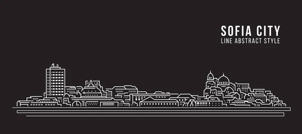 Cityscape Building Line Arte Vector Ilustração Design Sofia Cidade — Vetor de Stock