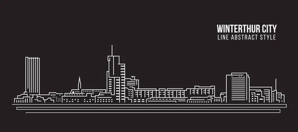 Cityscape Building Line Art Vector Illustration Design Città Winterthur — Vettoriale Stock