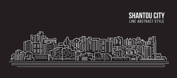 Cityscape Building Line Art Vector Illustration Design Città Shantou — Vettoriale Stock