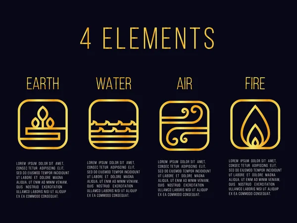 Nature Elements Line Gold Abstract Icon Sign Wasser Feuer Erde — Stockvektor