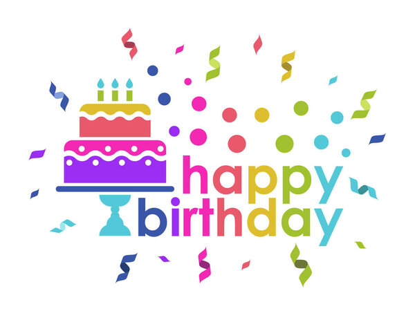 Текст поздравления с днем рождения, а также векторный дизайн цвета радуги и торта