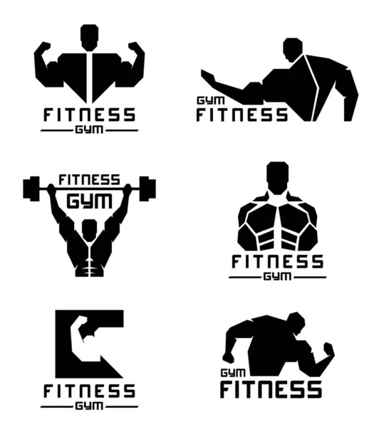 Zwarte Fitness Gymnastiek Logo Met Mannen Hebben Sterke Spieren Vector — Stockvector