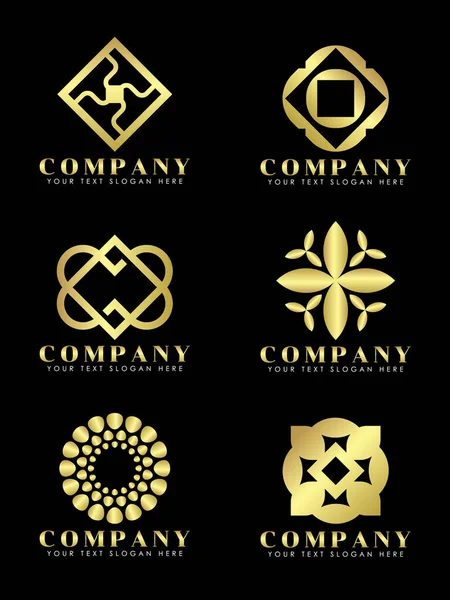 Oro Diamante Joyas Flores Arte Abstracto Logotipo Vector Conjunto Diseño — Vector de stock