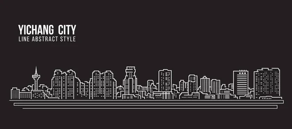 Cityscape Building Line Art Vector Illustration Design Città Yichang — Vettoriale Stock