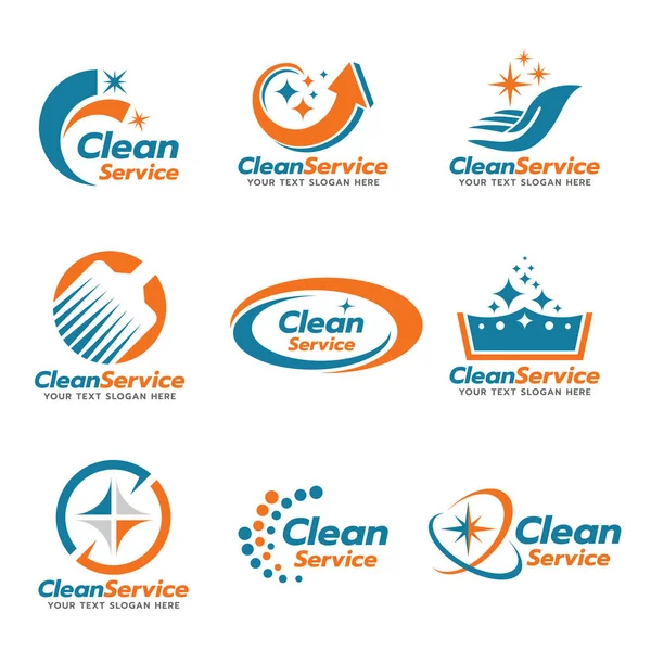 Orange Och Blå Clean Service Logo Vektor Set Design — Stock vektor