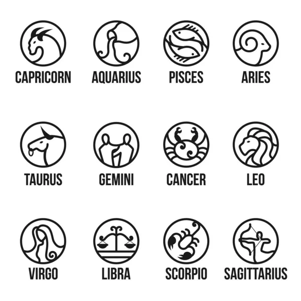 Bordure Ligne Horoscope Cercle Icône Signe Vectoriel Set Design — Image vectorielle