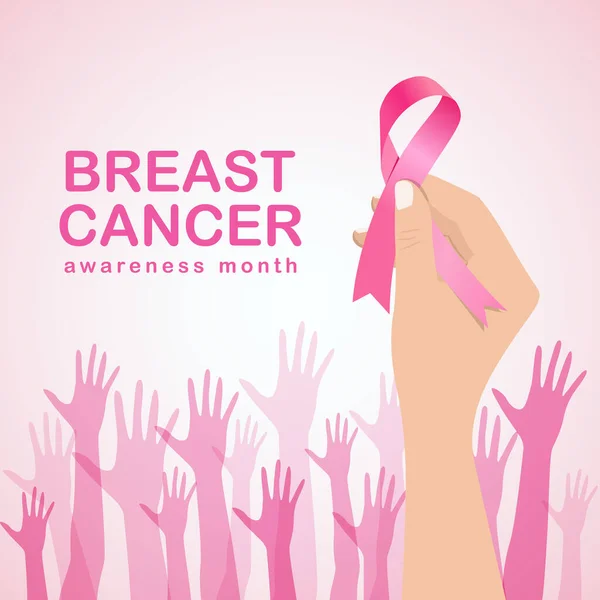 Ευαισθητοποίηση Του Καρκίνου Του Μαστού Λαβή Χέρι Ροζ Κορδέλα Και — Διανυσματικό Αρχείο