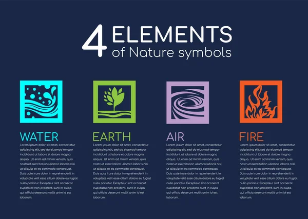 Natura Elementy Natury Symblos Wody Ognia Ziemi Powietrza Kwadratowej Konstrukcji — Wektor stockowy