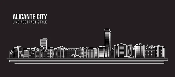 Cityscape Building Line Art Vector Illustration Design Alicante Città — Vettoriale Stock