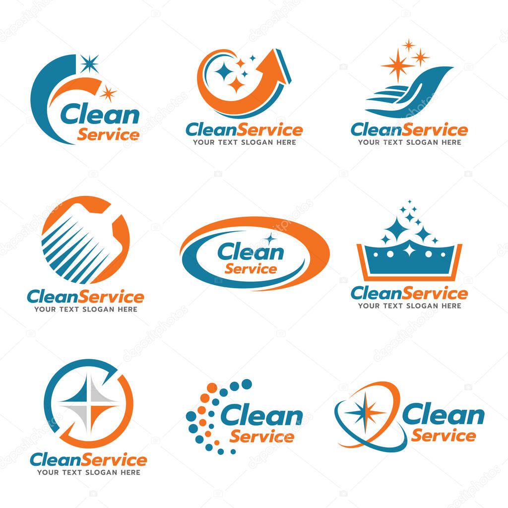 Orange and blue Clean service logo vector set design