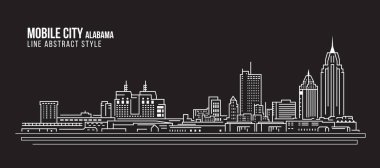 Cityscape Building Line art Vector Illustration design - Mobile city (Alabama)