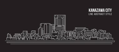 Cityscape Building Line Art Vector Illustration Design - Kanazawa Şehri
