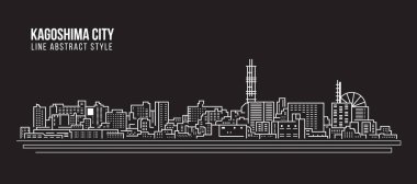 Cityscape Building Line Art Vector Illustration Design - Kagoshima Şehri