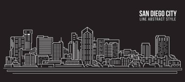 Cityscape Building Line Sanat Vektörü İllüstrasyon Tasarımı - San Diego