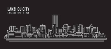 Cityscape Building Line Art Vector Illustration Design - Lanzhou Şehri