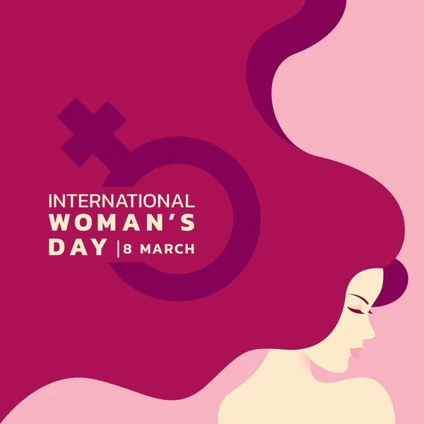 International Women Day Lady Long Hair Woman Sign Banner Vector — Image vectorielle