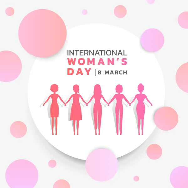 International Women Day Background Pink Purple Womans Holding Hands White — Stockvector