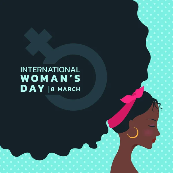 International Women Day African Lady Curly Hair Woman Sign Banner — Stock Vector