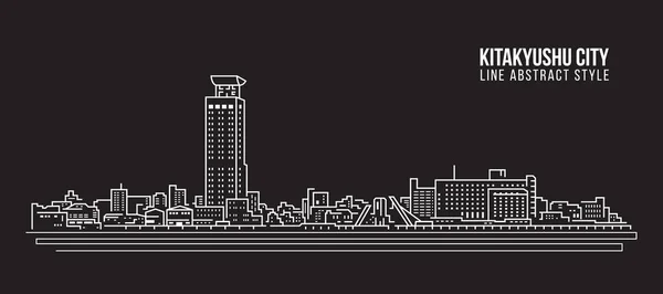 Cityscape Building Line Art Vector Illustration Design Kitakyushu City — Stockový vektor