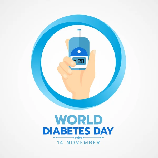 World Diabetes Day Banner Hand Hold Blood Sugar Test Blue — Stock Vector