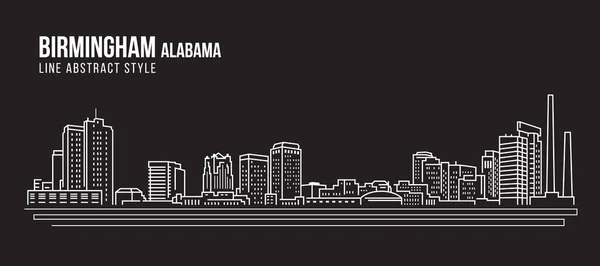 Cityscape Building Line Sanat Vektörü İllüstrasyon Tasarımı - Birmingham şehri Alabama