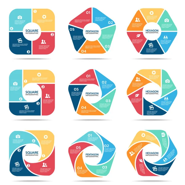 Pentágono Quadrado Infográfico Hexágono Parte Quatro Parte Cinco Parte Seis — Vetor de Stock