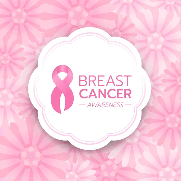 Borstkanker Bewustzijnstekst Roze Lintteken Witte Cirkel Banner Abstracte Roze Bloem — Stockvector