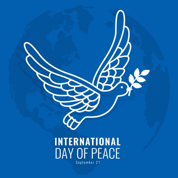 Béke Nemzetközi Napja Fehér Galamb Madár Levél Kék Világ Térkép — Stock Vector