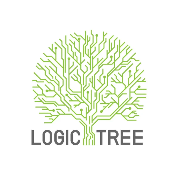 緑の抽象的なラインの電子論理ツリーのロゴベクトルの創造的なデザイン — ストックベクタ