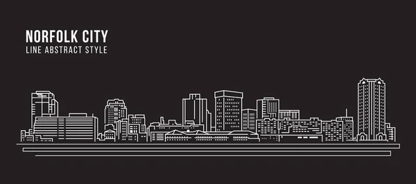 Cityscape Building Line Arte Vector Ilustração Design Norfolk Cidade — Vetor de Stock