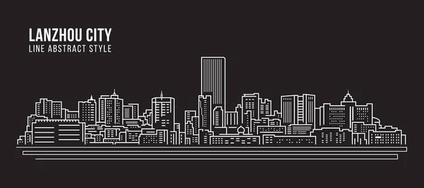 Cityscape Building Line Art Vector Illustration Design Lanzhou City — Stockový vektor