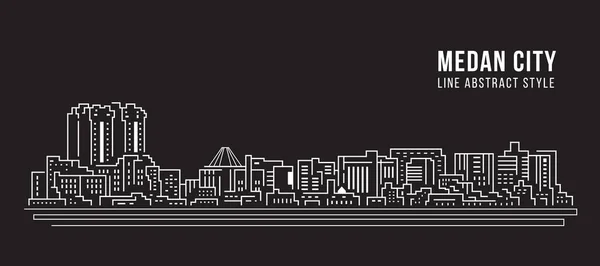 Cityscape Building Line Art Vector Illustration Design Medan City — Stockový vektor