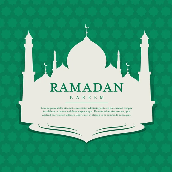 Kareem Ramadán Con Etiqueta Bandera Mezquita Diseño Vectores Fondo Verde — Vector de stock