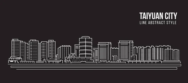 Cityscape Building Line Art Vector Illustration Design Taiyuan City — Vettoriale Stock