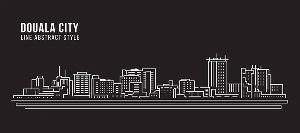 Paisaje Urbano Building Line Art Vector Diseño Ilustración Douala City — Vector de stock