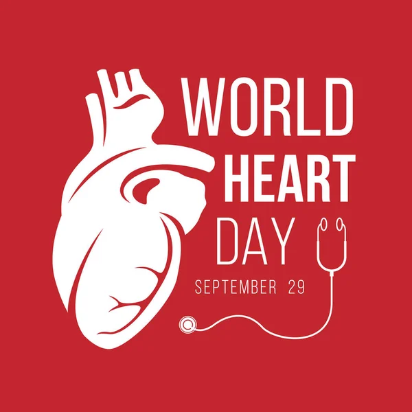 Banner Dia Coração Mundo Com Sinal Branco Coração Humano Sinal —  Vetores de Stock