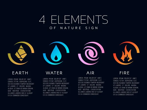 Элемента Знака Природной Иконы Вода Огонь Земля Воздух Векторный Дизайн — стоковый вектор
